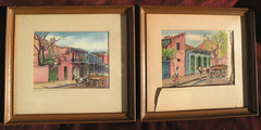New Orleans Louisiana art PAIR vintage watercolor paintings by Nelma Luckow