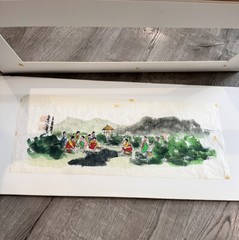 VINTAGE KOREAN PAINTING WOMEN DOING LAUNDRY BY THE RIVER