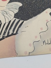 Vintage Art Deco Flapper Woman Original Painting Signed M Wall Mixed Media 11×13