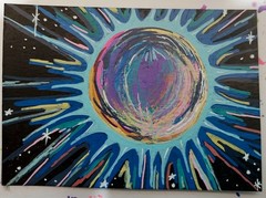 ACEO Original Abstract Outer Space Stars Painting on Paper Space Starburst