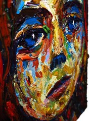 MODERN WOMAN GIRL ART SIGNED FEMALE OIL PAINTING ABSTRACT PORTRAIT VINTAGE DECO