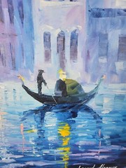 Leonid Afremov’s „Misty Venice“ 20″x 20″ Original Oil on Canvas Dated 2005 COA