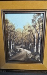 Acrylic On Canvas Painting Path Through Woods Signed Velvet And Wood Frame