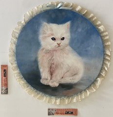 Abernathy Vintage Persian White Kitten Cat Portrait Impressionism Folk Painting