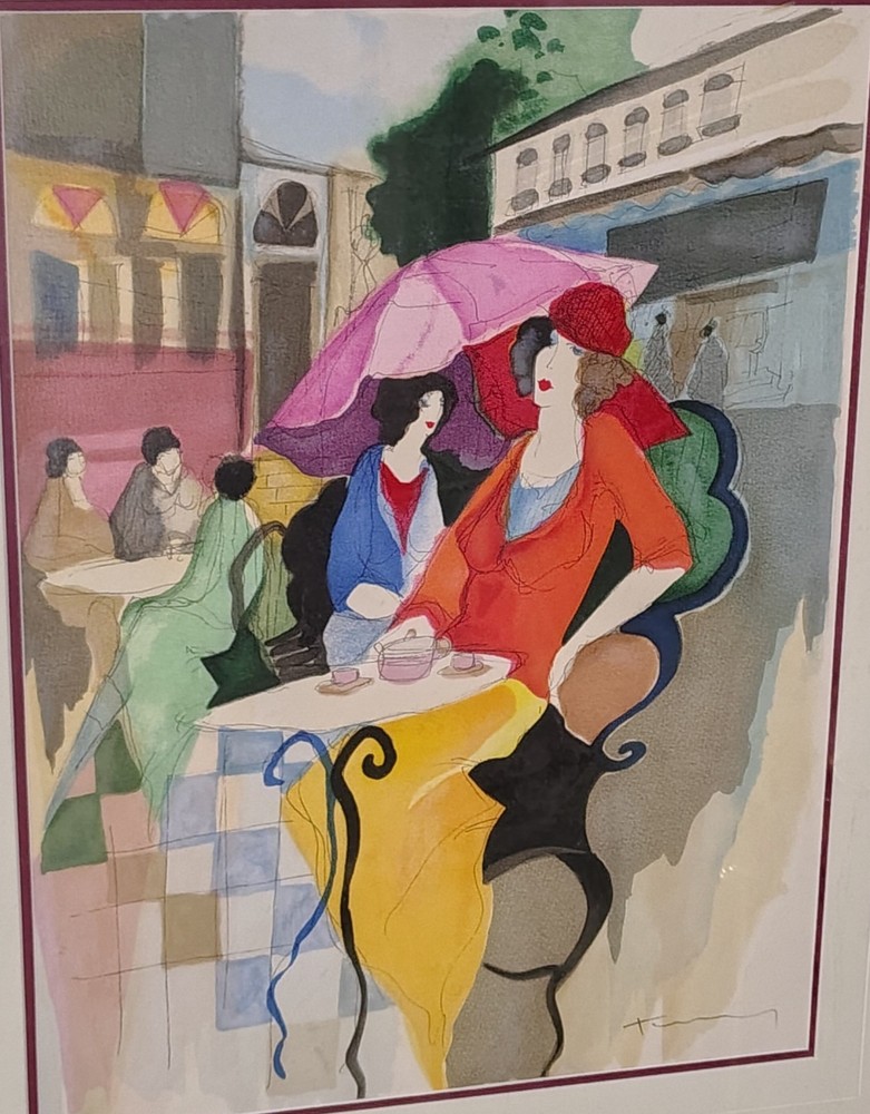 Original Mixed Media Painting Signed Itzchak Tarkay (1935-2012) Women in Cafe
