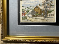 Alma Strause (1902 – 1995) „Farm In Winter Landscape“ WC Painting-Signed/Framed