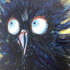 Crow Painting Bird Original Painting Raven Wall Art Golden Painting