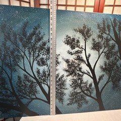 Moon Light Tree Blue Sky acrylic painting on canvas original artist Size 24×48