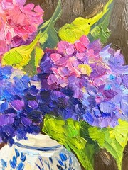 Hydrangea Floral Original Oil Painting Art Impasto Flower Still Life 6×8 in