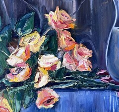 Roses Oil Painting Original Art Mug Still Life Wall Art 12×20″ by Olesya Bay