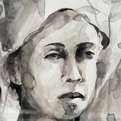Original Monochrome Watercolor Portrait Framed Contemporary Figurative Painting