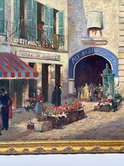 Paris France Painting French Large Oil Street Scene City Life Greenwood Vintage