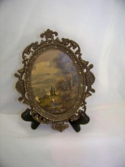 Pr Miniature Oil Paintings on Copper Italy Landscapes Oval Filigree Frame Sgnd