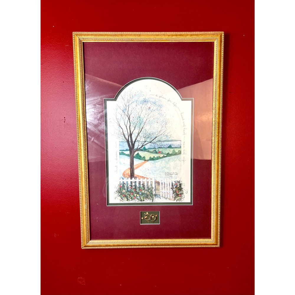 D. Morgan Hand Signed Watercolor Print~Farm Spring Folk Art Intertwined Rings