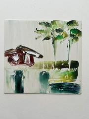 Island Palm Cottage Abstract Original Oil Painting Maui Hawaii Coastal Artwork