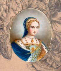 Antique Miniature Portrait Painting Lady Jane Grey Queen England 19th C. French