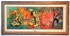 LAEGE 1960’s LISTED HUNGARIAN FRENCH TIBOR DAVID SIGNED ORIG O/B CIRCUS FIGURES
