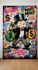Monopoly Moneybags Graffiti The Heist Banksy Inspired, 24 x 36 in