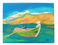 Original Mykonos Greece Boat Painting Acrylic on Canvas Signed Vytas 16×20 Art