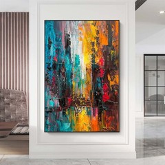 Hand-Painted Oil Painting on canvas Modern City Wall Art Abstract Blue Decor