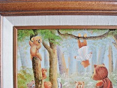 Bear Friends Forest fantasy Folk Art Oil painting by R. Smith whimsical colorful