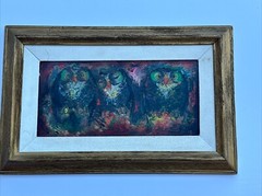 VINTAGE OWL PAINTING MYSTERY ARTIST EXPRESSIONISM MID CENTURY MODERN SIGNED
