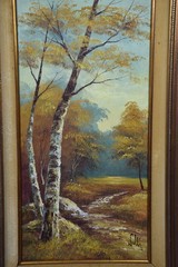 Vintage Fall Colors Aspen Tree Trail Vertical Art Painting Framed Signed MCM