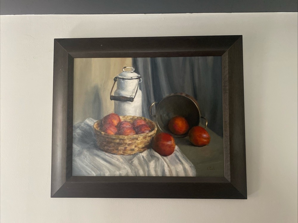Karen Cook Oil Painting on Linen on Panel „Nectarines“ 2008 Framed 25″x21″