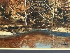 Dennis Frings Signed Original Watercolor Painting Forest Stream Landscape Framed