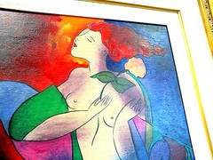 Linda Le Kinff Art Constellation Nude Woman Original Framed Colorful Vibrant COA