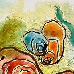 Gathering 2 Original Abstract Oysters Mixed Media Painting 11x14in Matted