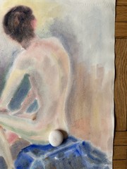 Vintage Watercolor Study Painting Tall Man Peter Feldman Gay Int 15 x 22