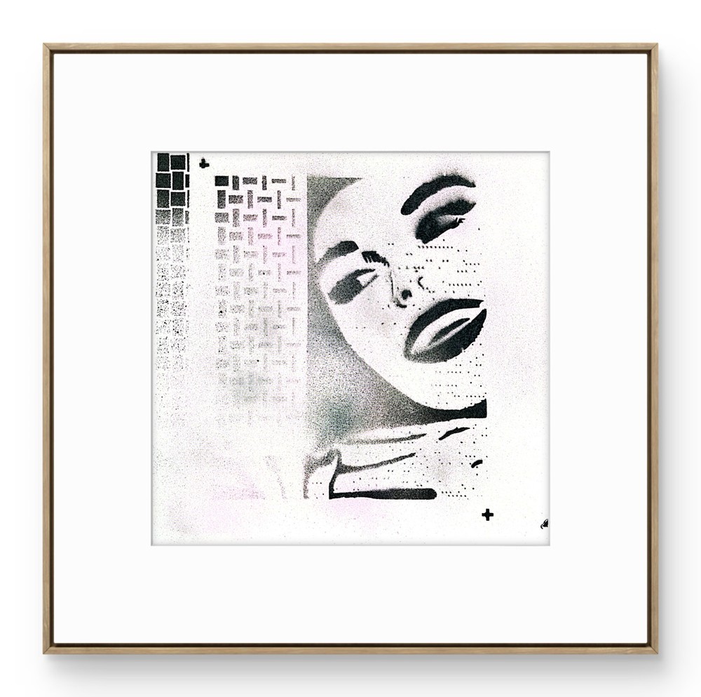 Original Portrait Painting 12×12 Acrylic Canvas Black White Lavender Signed