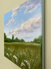 Original Country Landscape Oil Painting Meadow Wild Flowers Rural Field Wall Art