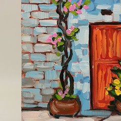 Original Oil Painting Provence Charming Cottage with Flower Street Scene Country