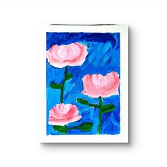 Pink Water Lotus Contemporary Acrylic Expressionist Original 9×12 Painting