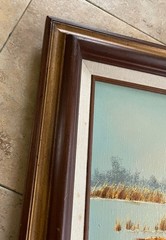 Vintage Geese W Chicks In Marsh Oil Painting By R SMITH, Wooden Framed, 18×22”
