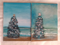 2 pcs Original Painting Acrylic on 5″x7″ Canvas Coastal Christmas Tree Lot