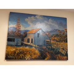 Vintage Wm Rosson 1978 Original Oil Painting Barn Landscape Mountain Scene 24×18