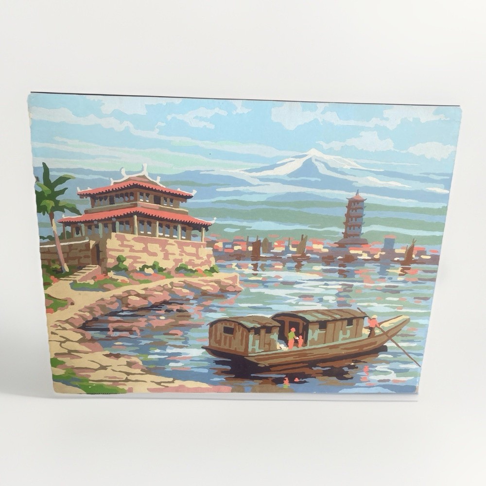 Vintage Mid Century PBN Paint by Numbers Chinese Hong Kong Pagoda 12″ x 16″