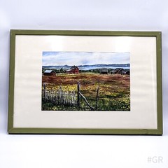 Watercolor Nesseby at Varangerfjorden signed 1990 F. Hässler with picture frame