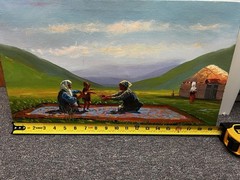Mongolian Oil Painting Family Signed on back
