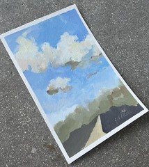Original Cloud and Fields Landscape Painting on Watercolor Paper Signed Fine Art
