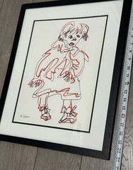 HILDA EPNER B1929 D2023 QUALITY ABSTRACT SINGLE LINE DRAWING FRAMED 17”x21” RED
