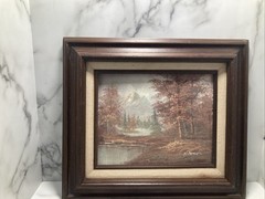 Mountain Landscape Oil Painting Texture Framed & Signed 13 1/2 X 15 5/8”