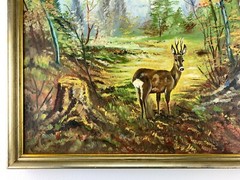Painting oil painting unsigned oil on canvas deer in clearing hunting parlor hunter hunting