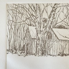 Original Woodblock Barn Etching By Fran Ritchie Yost