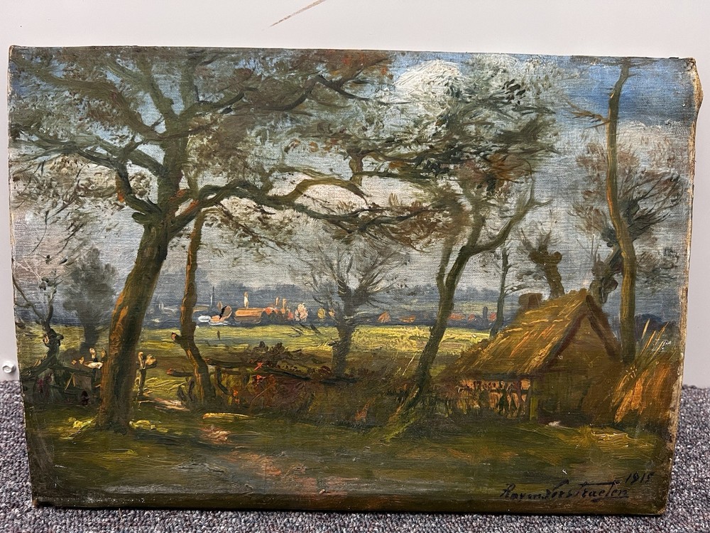 1913 Oil Painting on Wood by Belgium Painter Raymond Verstraeten (1874 – 1947)