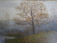 Oil Painting Autumn Landscape Water Lake Flock of Sheep Signed: J. Kornbeck 1839-1920
