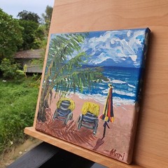 Clearwater Beach Painting Florida Palm Trees Original Art Chairs Ocean Holidays